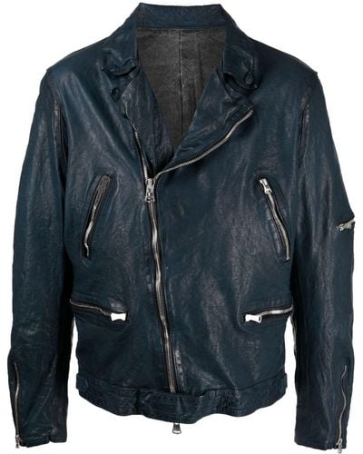 Yohji Yamamoto I-double Riders Leather Jacket - Blue