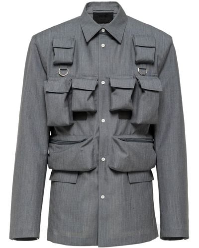 Prada Mohair-Hemdjacke mit aufgesetzten Taschen - Grau