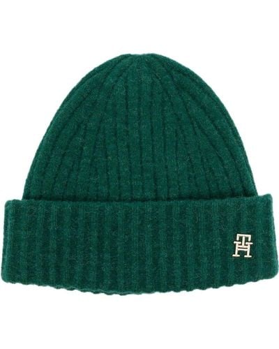 Tommy Hilfiger Logo-plaque Ribbed Knit Beanie - Green