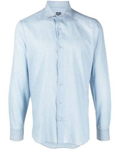 Fedeli Poplin Long-sleeve Shirt - Blue