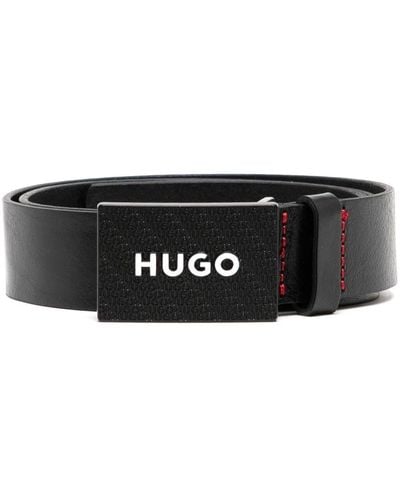 HUGO ロゴバックル レザーベルト - ブラック