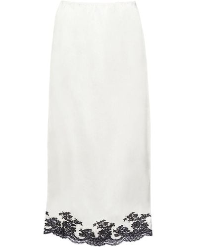 Prada Lace-trim Elasticated-waist Silk Midi Skirt - White