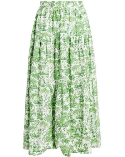 STAUD Sea Graphic-print Maxi Skirt - Green