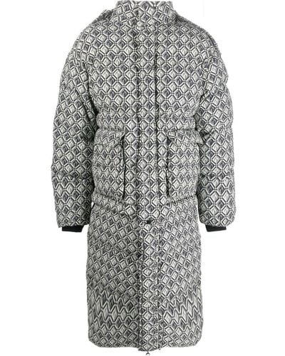 Marine Serre Moon Diamond-pattern Oversized Puffer Coat - Gray