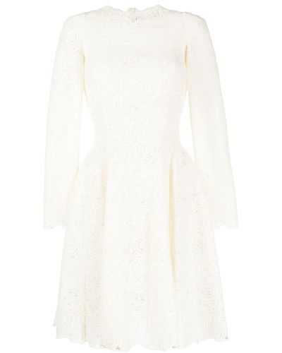 Ermanno Scervino Rebrodé-lace Long-sleeve Dress - White