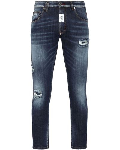 Philipp Plein Skinny-Jeans mit Logo-Print - Blau