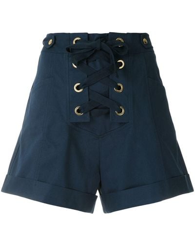 Isolda High-waist Lace-up Fastening Shorts - Blue