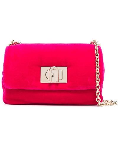 Furla Velvet Logo-buckle Shoulder Bag - Pink