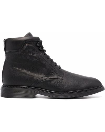 Hogan Lace-up Leather Boots - Black