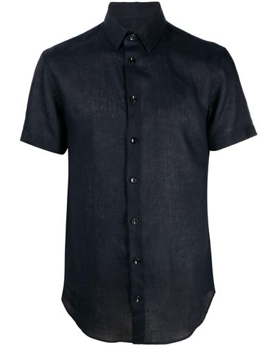 Giorgio Armani Slim-fit Chambray Linen Shirt - Blue