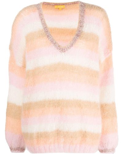 Rose Carmine Gradient-effect V-neck Sweater - Pink