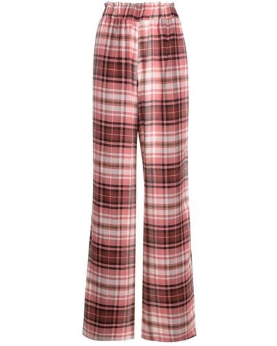 Olympiah Check-pattern High-waist Pants - Red