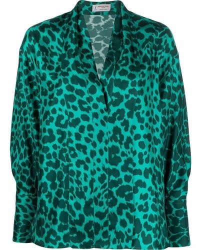 Alberto Biani Seidenhemd mit Leoparden-Print - Grün