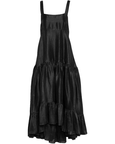 Azeeza Robe longue en soie Griffon à design plissé - Noir