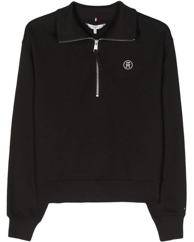 Tommy Hilfiger Logo-embroidered Zip-up Sweatshirt - Black