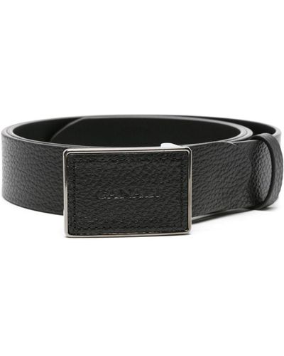 Canali Logo-buckle Leather Belt - Black
