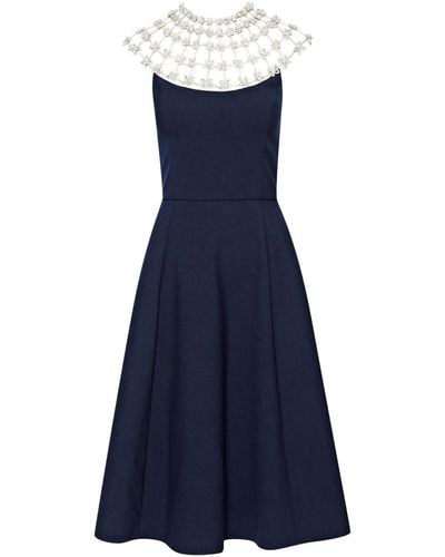 Oscar de la Renta Crystal-grid A-line Dress - Blue
