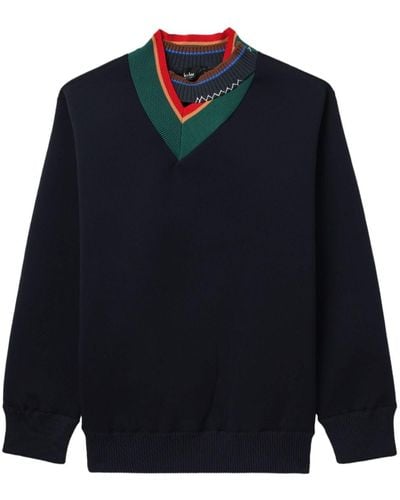 Kolor Contrast-collar V-neck Sweater - Blue