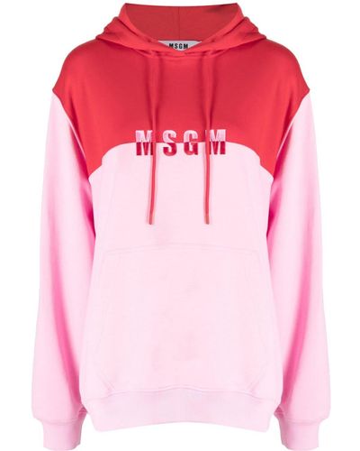 MSGM Colour-block Panelled Cotton Hoodie - Pink