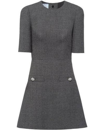 Prada Button-embellished Virgin Wool Miniress - Gray