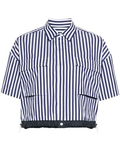 Sacai Striped Cotton Cropped Blouse - Blue