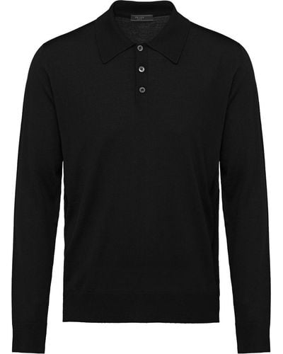 Prada Worsted Wool Polo Shirt - Black