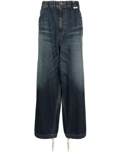 Maison Mihara Yasuhiro Halbhohe Wide-Leg-Jeans mit Kontrasteinsatz - Blau