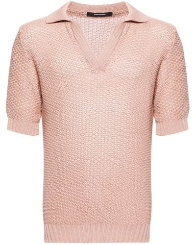 Tagliatore Asher Crochet-knit Polo Shirt - Pink