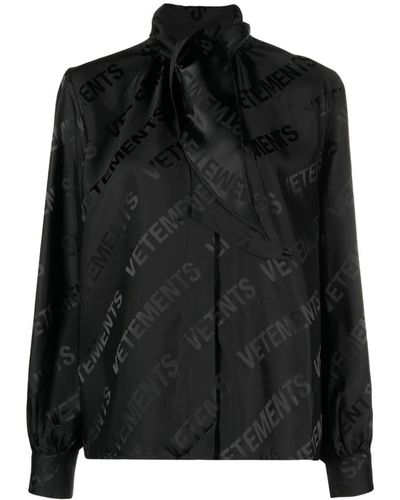 Vetements Logo-jacquard Button-up Shirt - Black