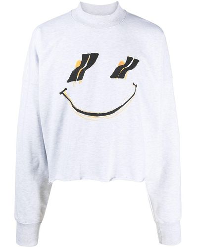 we11done Sweatshirt mit Smiley-Print - Grau