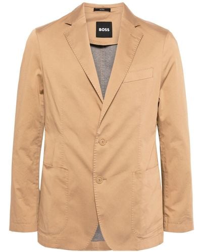 BOSS Single-breasted Cotton-blend Blazer - Natural