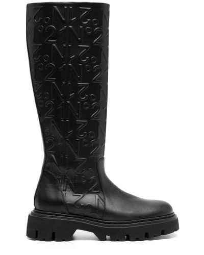 N°21 Logo-embossed Leather Boots - Black