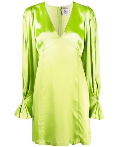 Semicouture Pleated-sleeve Empire-line Minidress - Green