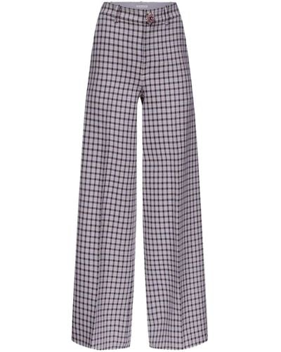 Area Checked Wide-leg Pants - Blue