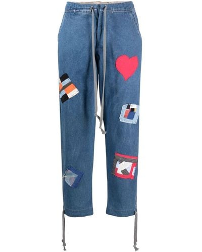 Greg Lauren Lockere Jeans mit Patches - Blau