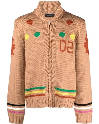 DSquared² Intarsia-knit Zip-up Cardigan - Green