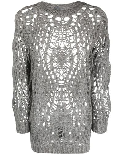 Yohji Yamamoto Open-knit Crew-neck Sweater - Gray