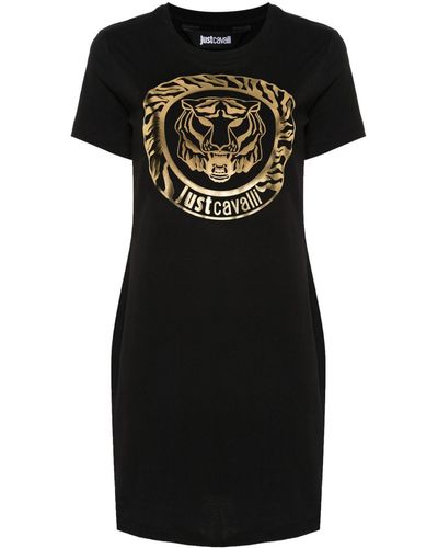 Just Cavalli Vestido estilo camiseta con estampado Tiger Head - Negro