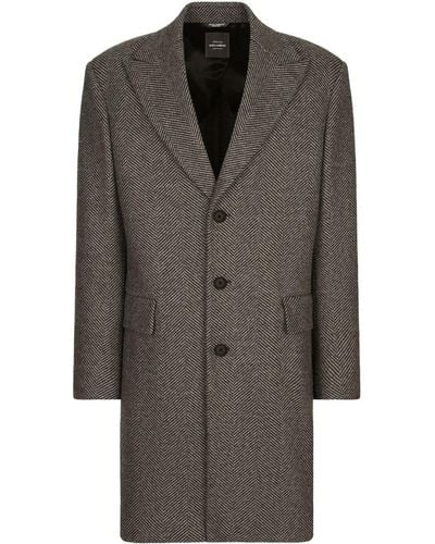 Dolce & Gabbana Einreihiger Mantel mit Fischgrätenmuster - Grau