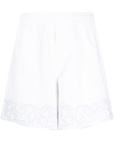 Bode Floral-embroidered Cotton Shorts - White