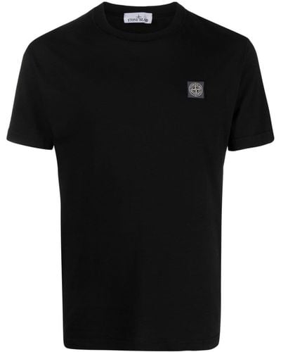 Stone Island T-shirt en coton à patch logo - Noir