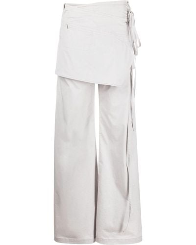 Low Classic Layered Wide-leg Skirt Trousers - White