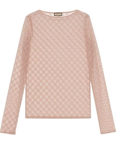 Gucci GG-embroidered Tulle Blouse - Pink
