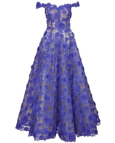 Oscar de la Renta Floral Guipure Off-shoulder Gown - Purple