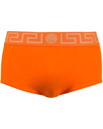 Versace Greca-print Swimming Trunks - Orange