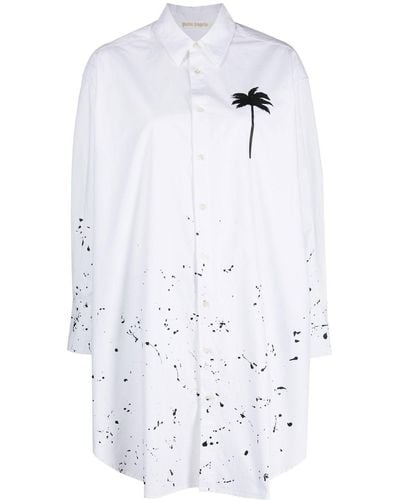 Palm Angels Palm-print Shirt Dress - White
