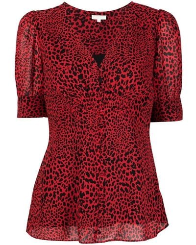 MICHAEL Michael Kors Leopard-print Short-sleeve Blouse - Red