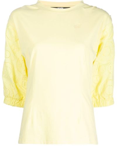 Karl Lagerfeld Puffy Woven Sleeve Top - Yellow