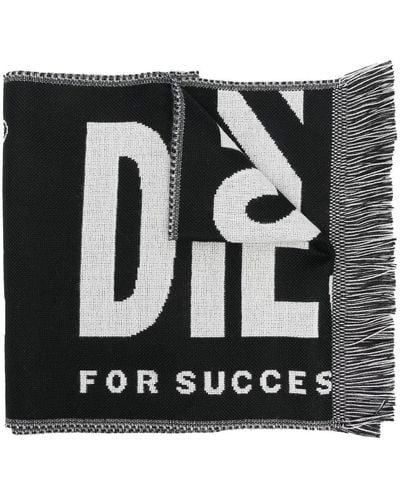 DIESEL S-bisc Logo-intarsia Scarf - Black