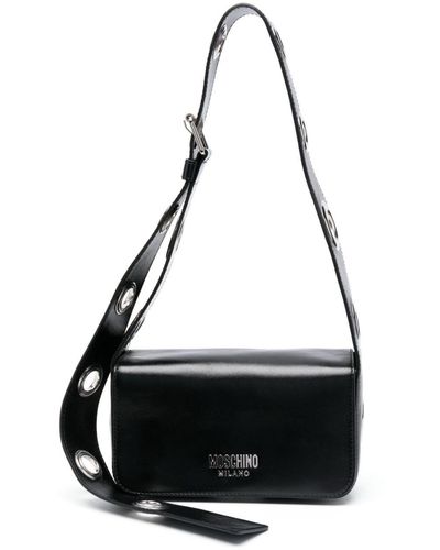 Moschino Logo-plaque Leather Shoulder Bag - Black